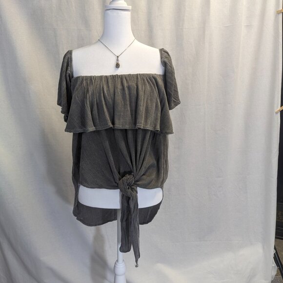 Cherish Size Large Off-Shoulder Gray Tie-Front - Picture 1 of 16